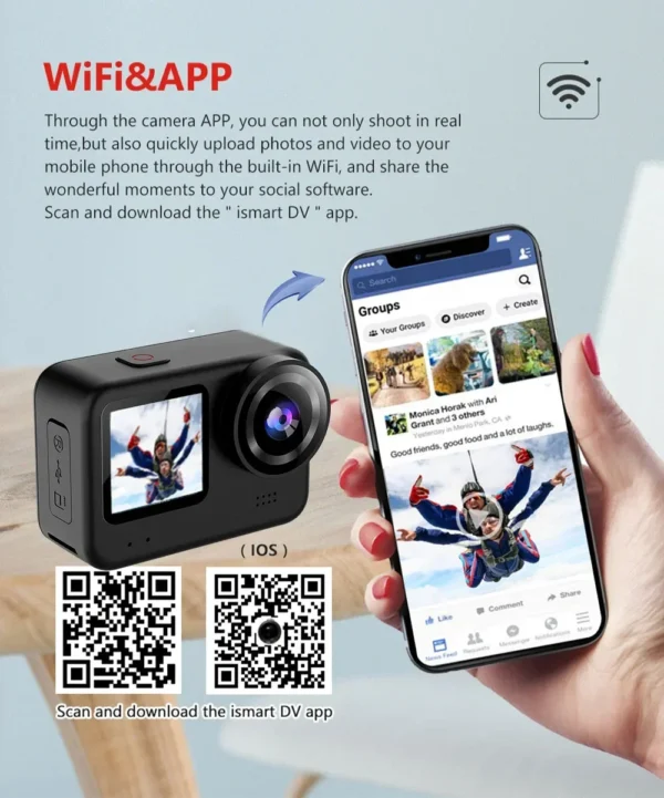 4K60FPS 20MP Action Camera 5M Body Waterproof EIS 170D DVR Sports Video Recording Dual Display 2" Touch Screen 1080P Webcam - Image 5