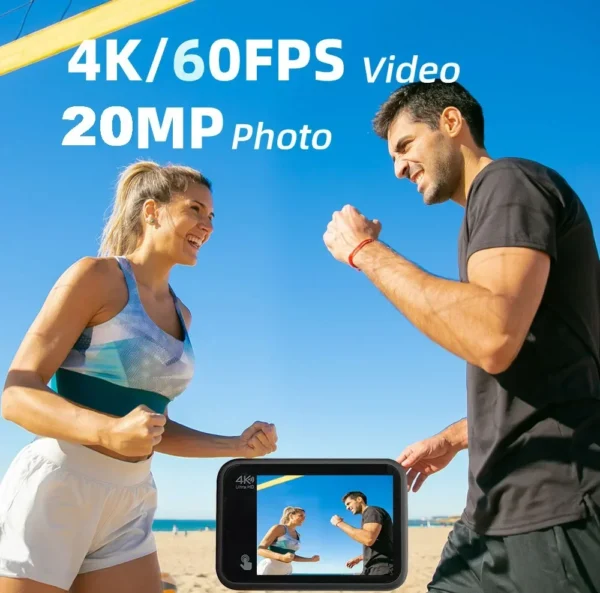 4K60FPS 20MP Action Camera 5M Body Waterproof EIS 170D DVR Sports Video Recording Dual Display 2" Touch Screen 1080P Webcam - Image 3