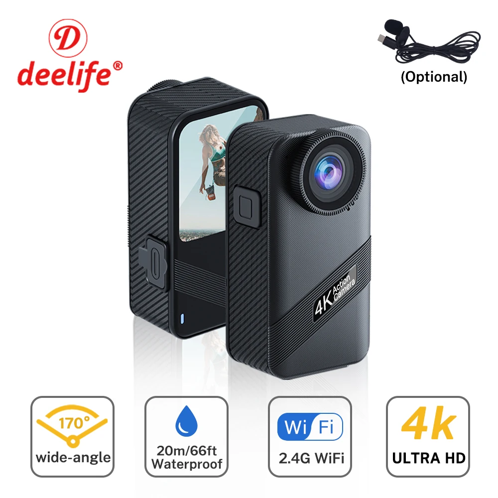Deelife Ultra HD 4K 60FPS Action Camera 2.4G WiFi 170D Waterproof Video Recording Anti-Shake Sport Cameras with Remote Control
