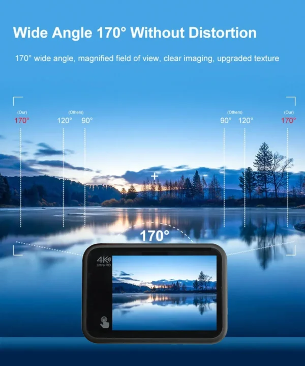 4K60FPS 20MP Action Camera 5M Body Waterproof EIS 170D DVR Sports Video Recording Dual Display 2" Touch Screen 1080P Webcam - Image 6